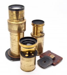 Set of Antique Brass Lenses with Tubes & Mount #8629