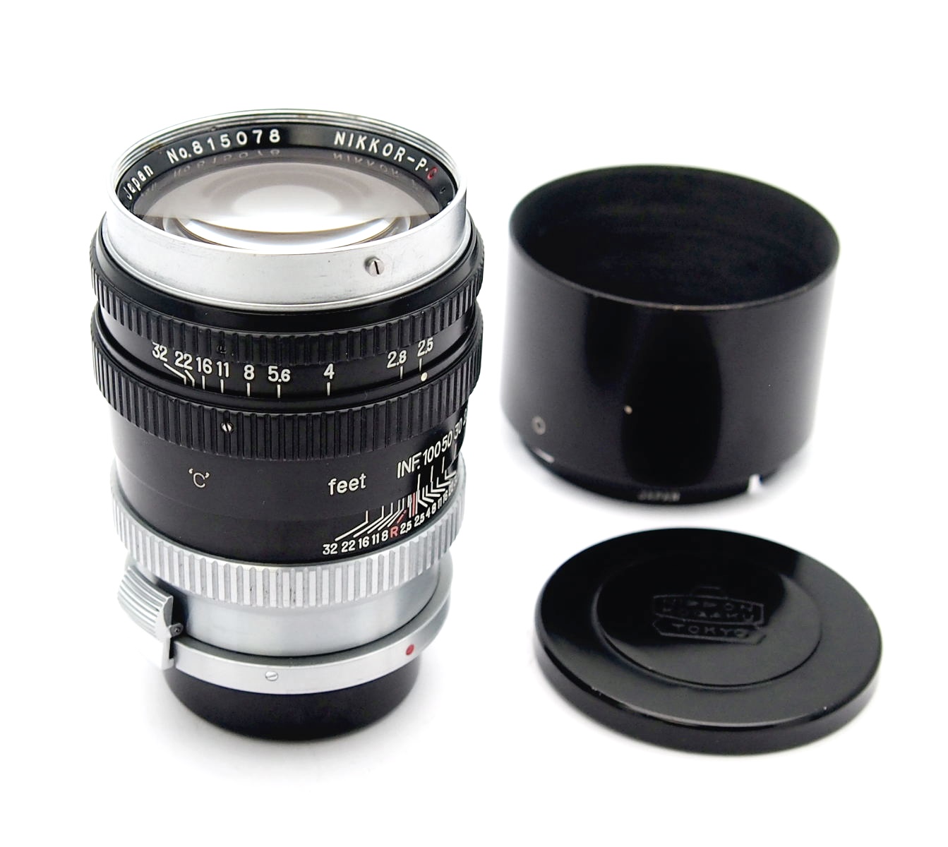 Nikon 10.5cm F2.5 Nikkor-P.C Rangefinder Lens + Hood #11058